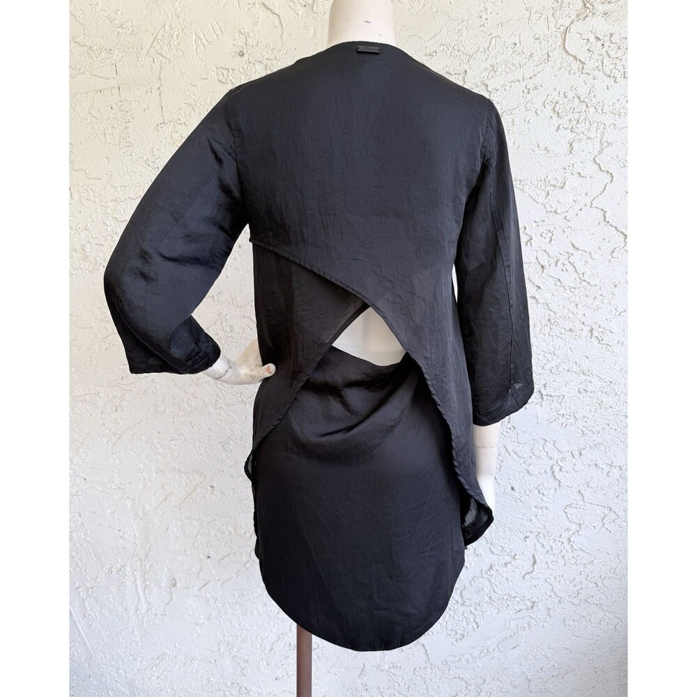 DIESEL Top Black Cowl Neck Zipper Accent Backless 3/4 Sleeve Tunic Size XS